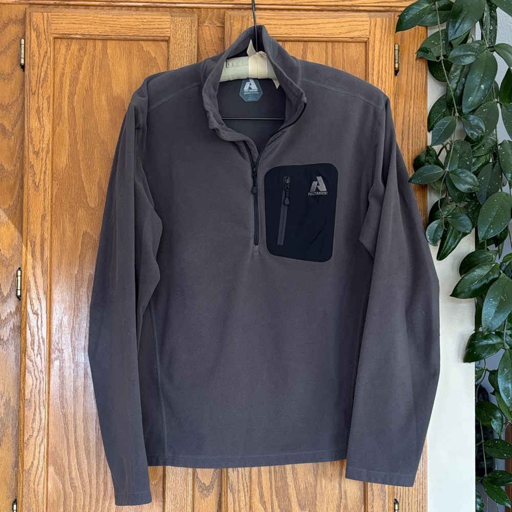 First Ascent Men’s Gray Quarter-Zip Pullover with Chest Pocket XL